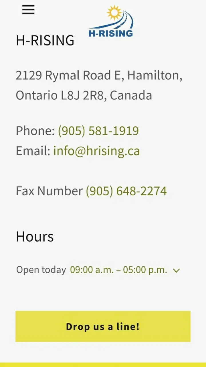 H-Rising business card: H-Rising Transportation service Employing wheelchair accessible vans, shuttle, and contracted mini buses.