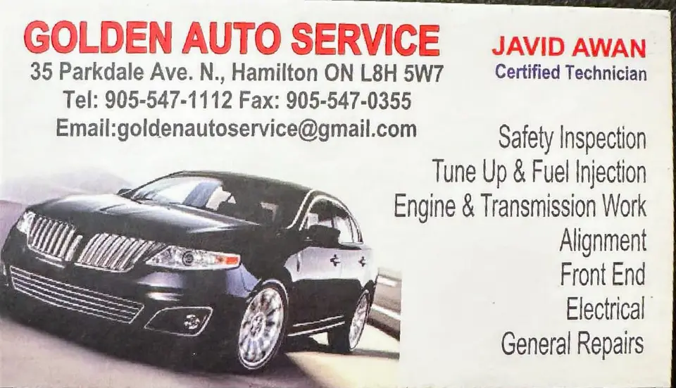 Golden Auto Repairs business card: Certified Technician