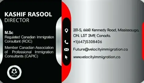 Velocity Immigration business card: Immigration Consultant Member RCIC,CAPIC