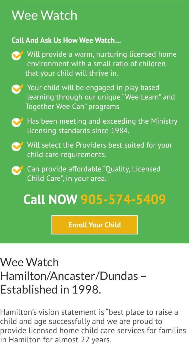 Wee Watch day care business card